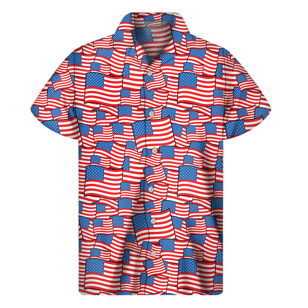 Summer Vibes: Hawaiian Style Short Sleeve Shirt with USA Flag Pattern - 1