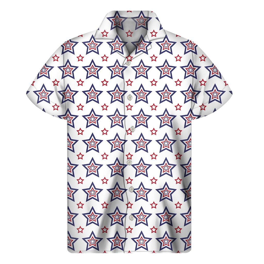 Tropical Vibes: Hawaiian Short Sleeve Shirt with USA Star Pattern Print - 1
