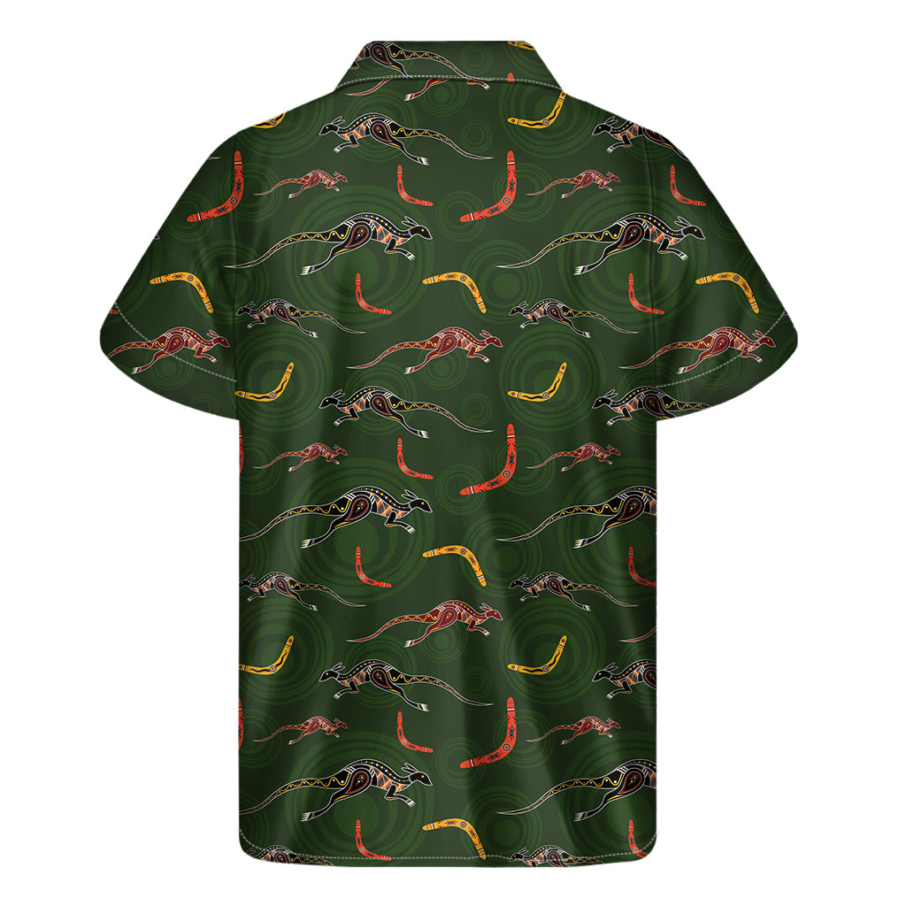 Authentic Hawaiian Vibes: Aboriginal Boomerang and Kangaroo Print Men's Short Sleeve Shirt - 2