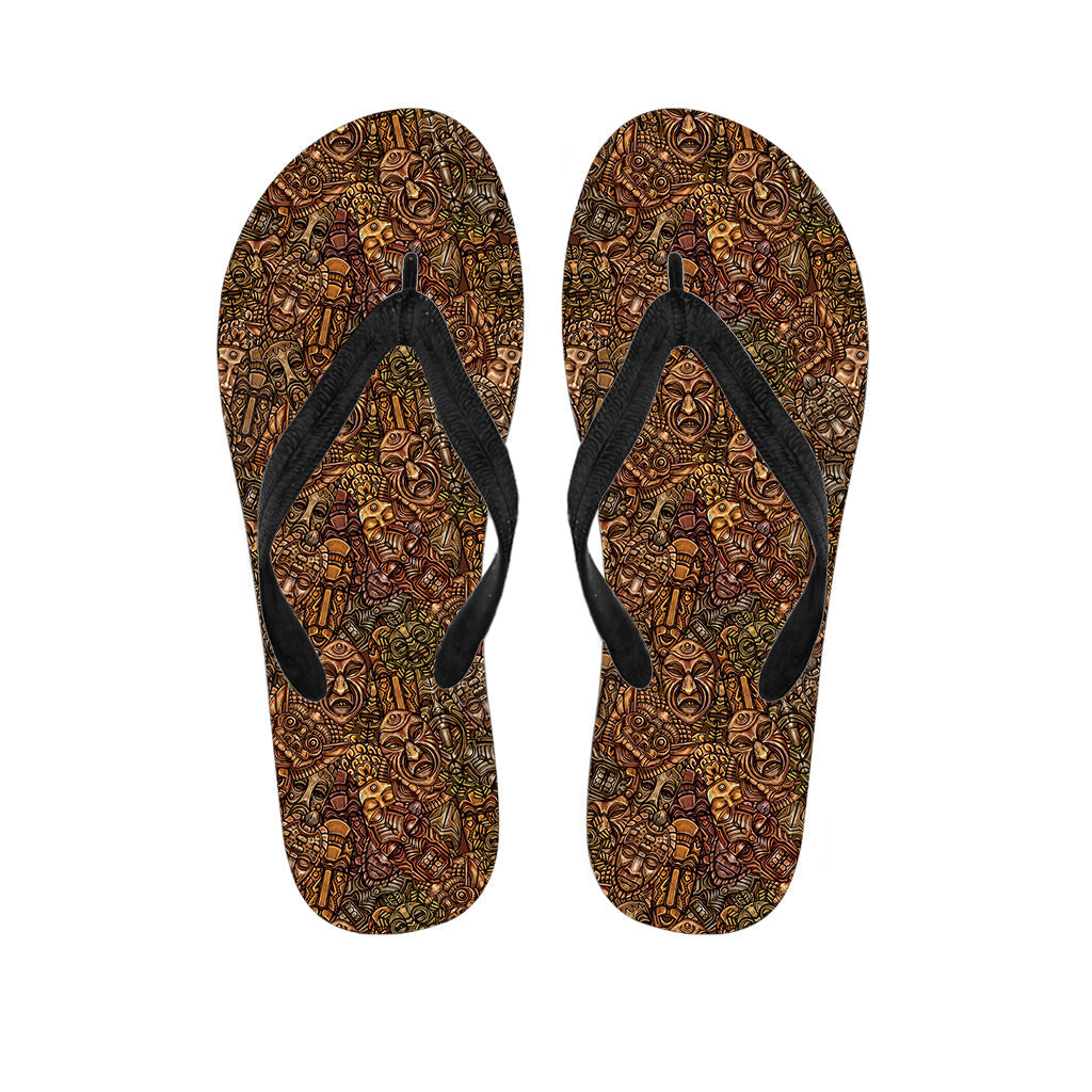 Tropical Vibes: Hawaiian Outfit with African Totem Pattern Flip Flops - 1