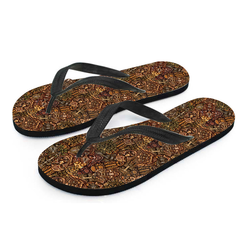 Tropical Vibes: Hawaiian Outfit with African Totem Pattern Flip Flops - 2