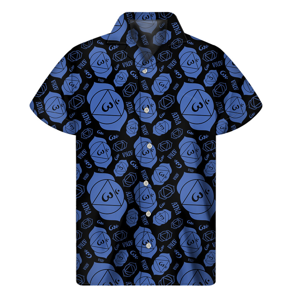 Tropical Bliss: Men's Hawaiian Short Sleeve Shirt with Ajna Chakra Pattern Print - 1