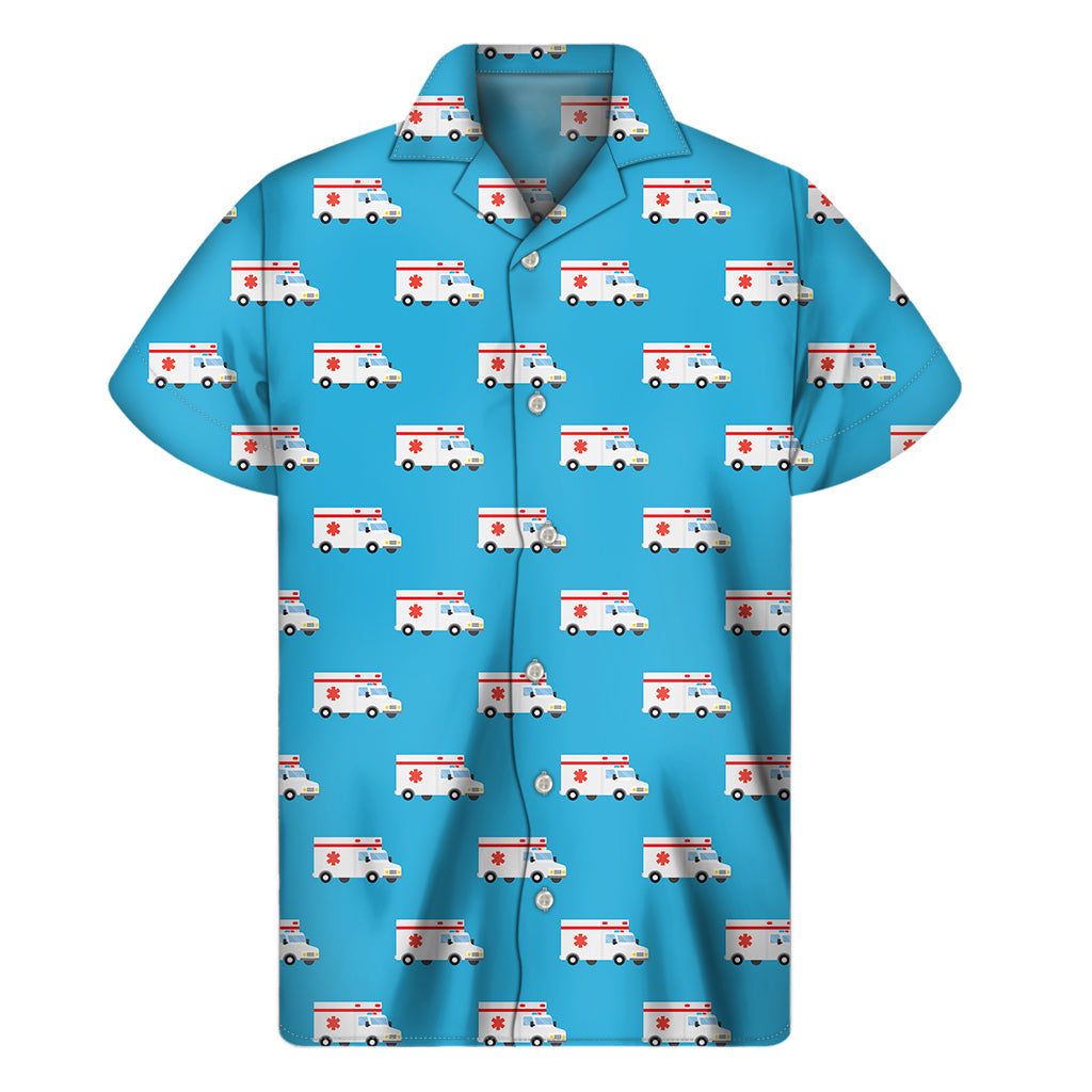 Island Vibes: Hawaiian Short Sleeve Shirt with Ambulance Paramedic Car Pattern - 1