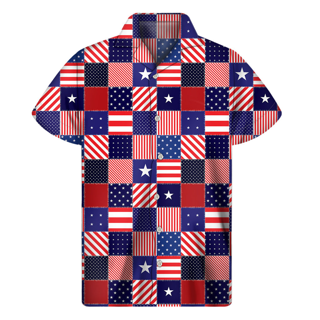 Tropical Vibes: Hawaiian Patchwork Print Men's Short Sleeve Shirt - 1