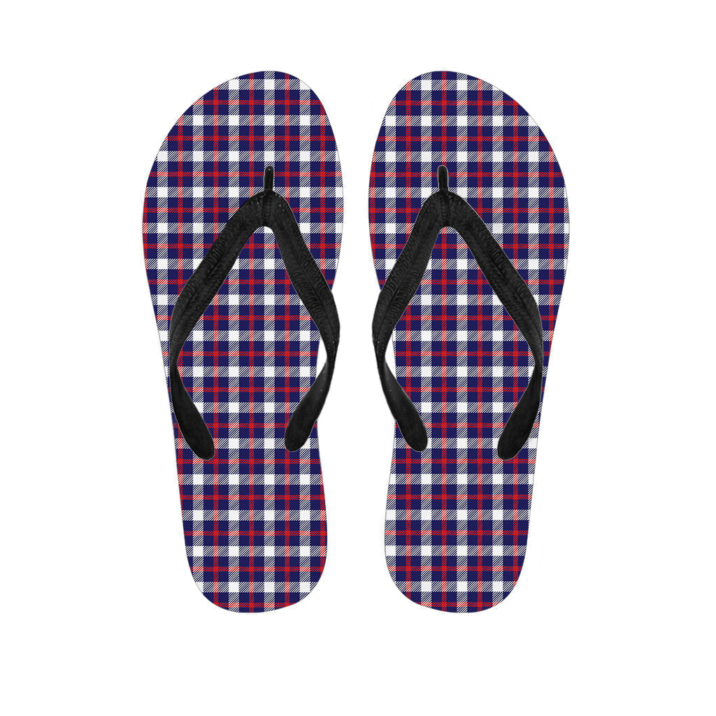 Summer Vibes: Hawaiian Hula Flip Flops with Patriotic Plaid Print - 1