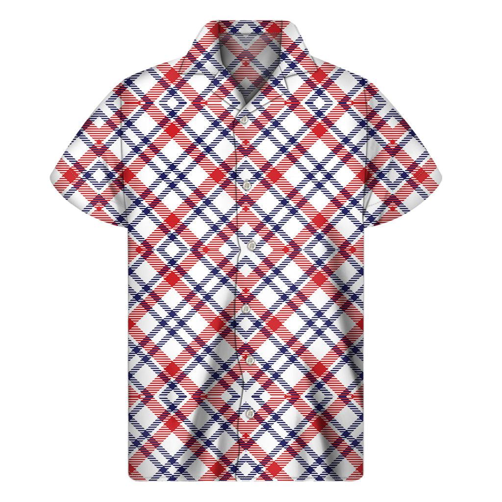Island Vibes: Men's Hawaiian Short Sleeve Shirt with American Plaid Pattern - 1