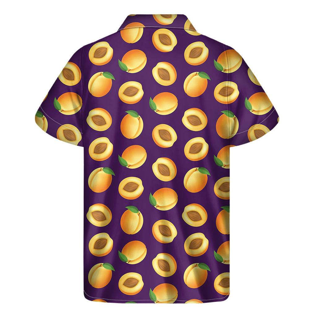Tropical Vibes: Apricot Fruit Print Hawaiian Short Sleeve Shirt - 2