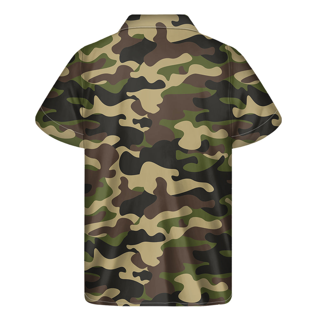 Tropical Vibes: Hawaiian Army Green Camouflage Print Short Sleeve Shirt - 2