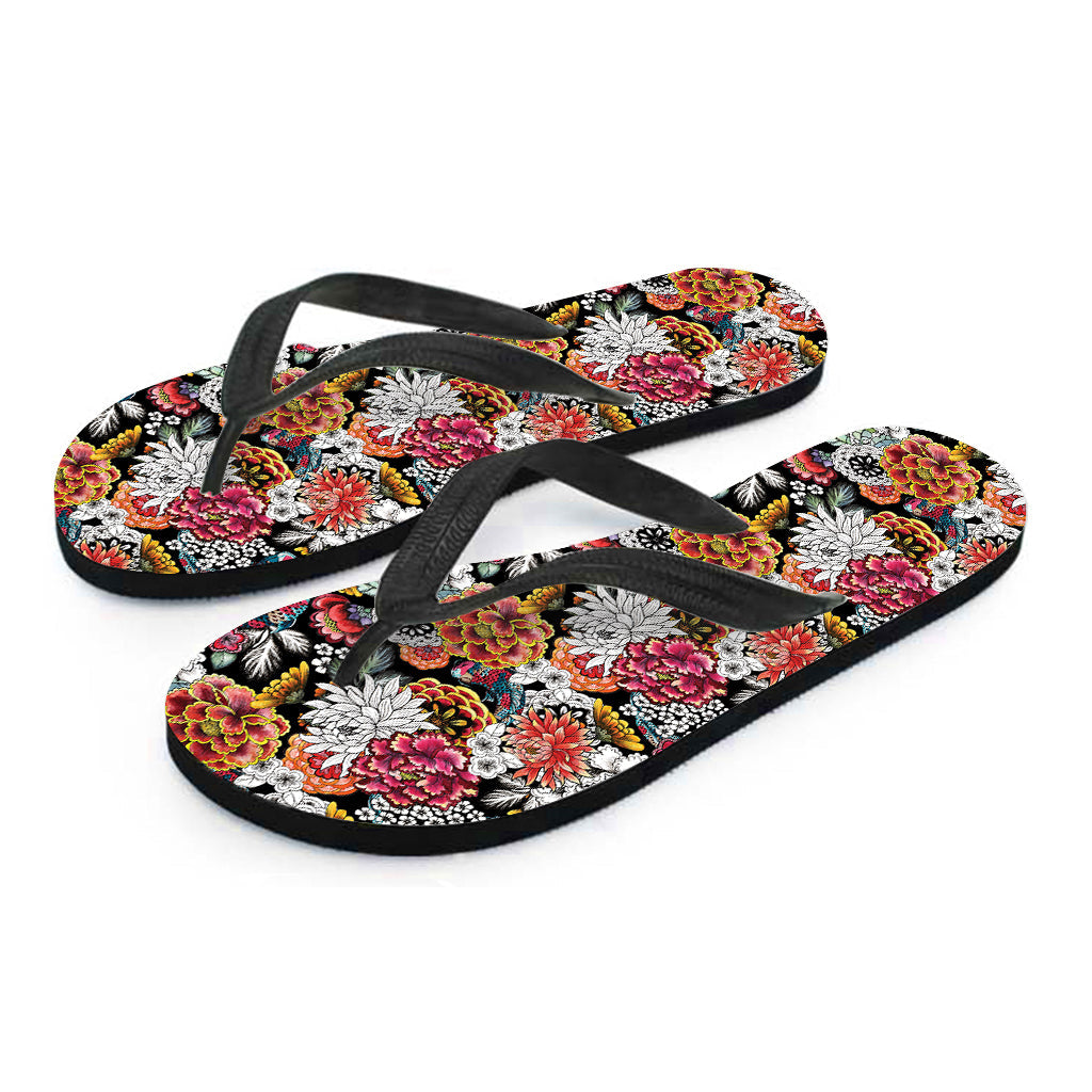 Tropical Bliss: Chrysanthemum Pattern Hawaiian Flip Flops Set - 2
