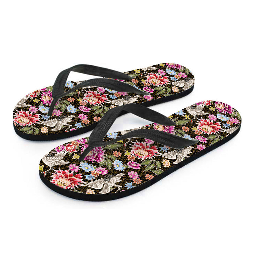 Hawaiian Vibes: Asian Crane Bird Pattern Flip Flops and Outfit - 2
