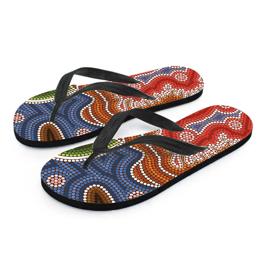 Island Chic: Hawaiian Outfit with Aboriginal Art Print Flip Flops - 2