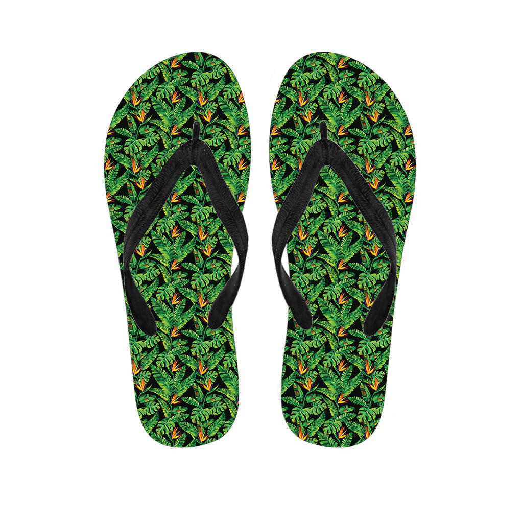 Tropical Paradise: Hawaiian Outfit with Bird of Paradise and Palm Leaves Print Flip Flops - 1