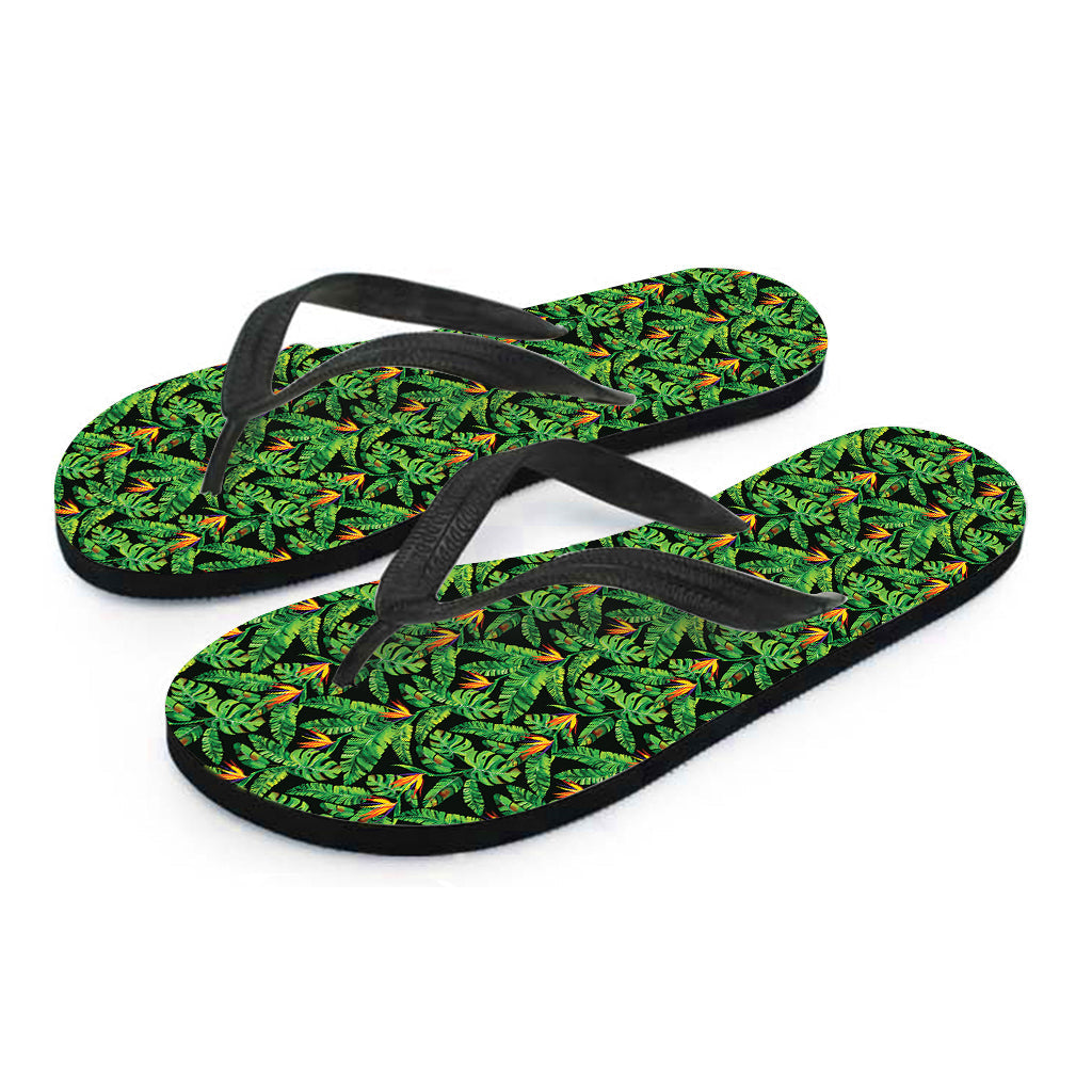 Tropical Paradise: Hawaiian Outfit with Bird of Paradise and Palm Leaves Print Flip Flops - 2