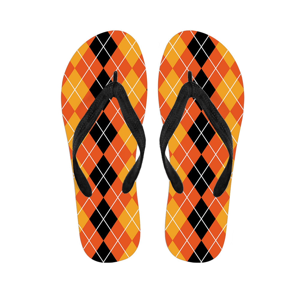 Island Chic: Black and Orange Argyle Pattern Hawaiian Outfit with Matching Flip Flops - 1