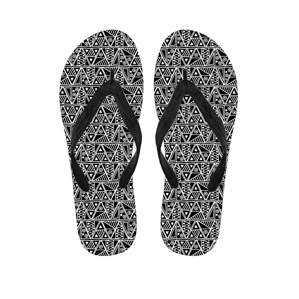 Black and White Hawaiian Ethnic Print Flip Flops: Embrace the Aloha Spirit in Style - 1