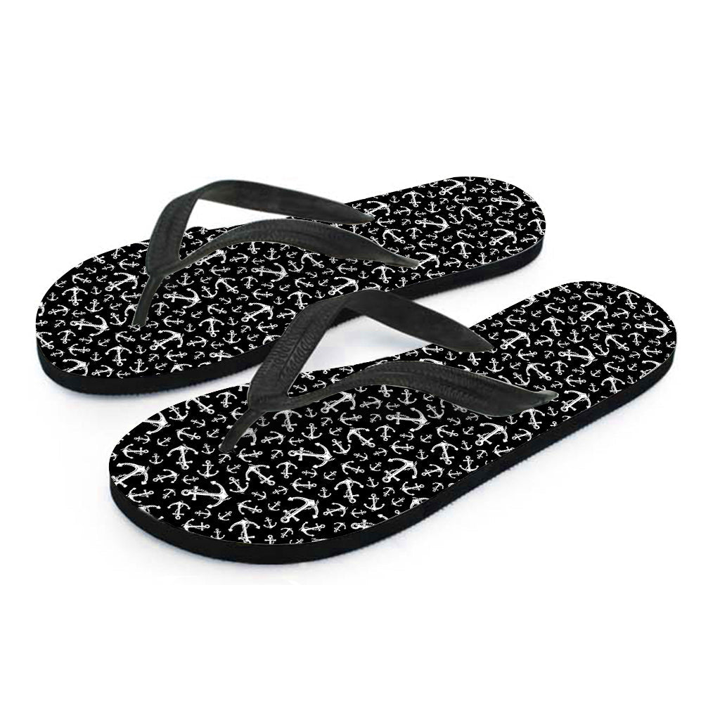 Black and White Anchor Pattern Hawaiian Flip Flops: The Perfect Addition to Your Island Outfit - 2