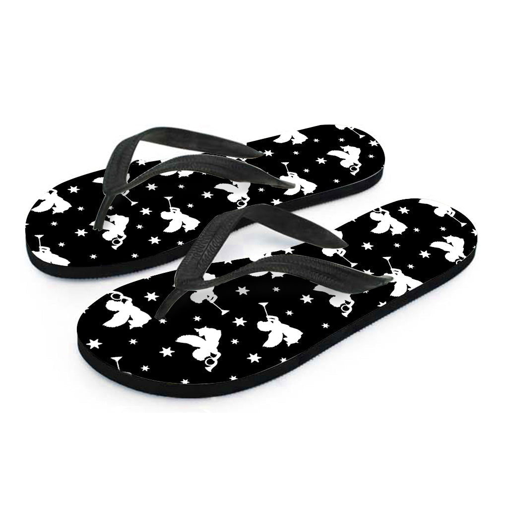 Black and White Angel Pattern Hawaiian Outfit with Matching Flip Flops - 2