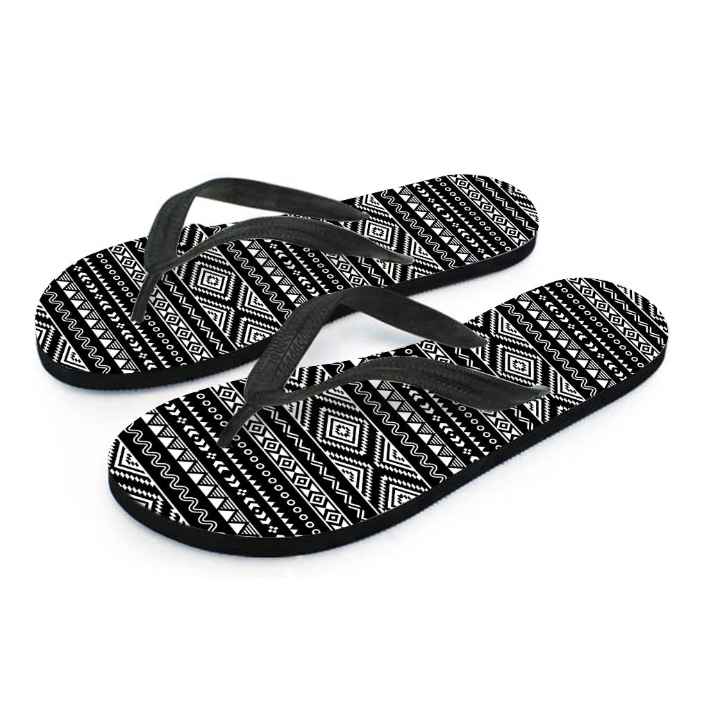 Stylish Hawaiian Outfit with Black and White Aztec Ethnic Print Flip Flops - 2