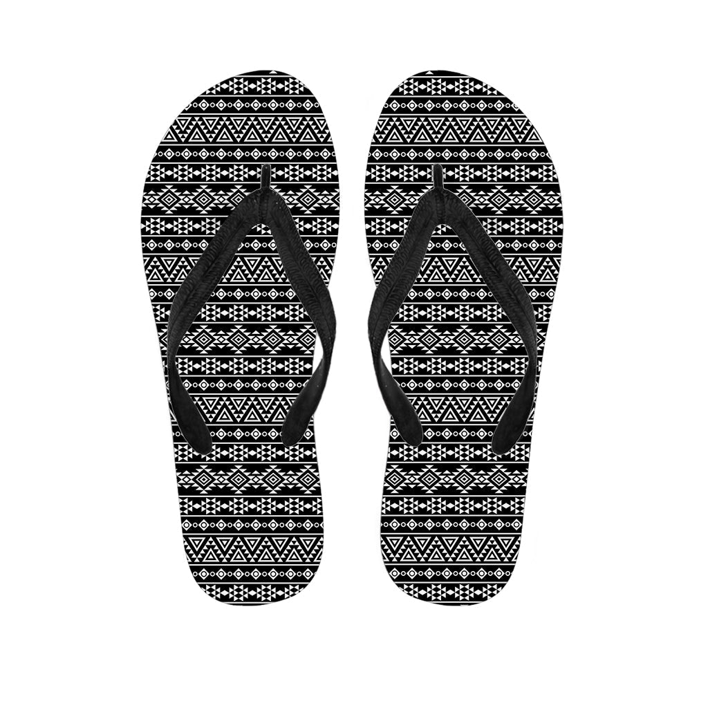 Step into Summer with Style: Black and White Aztec Geometric Print Flip Flops for Hippies - 1