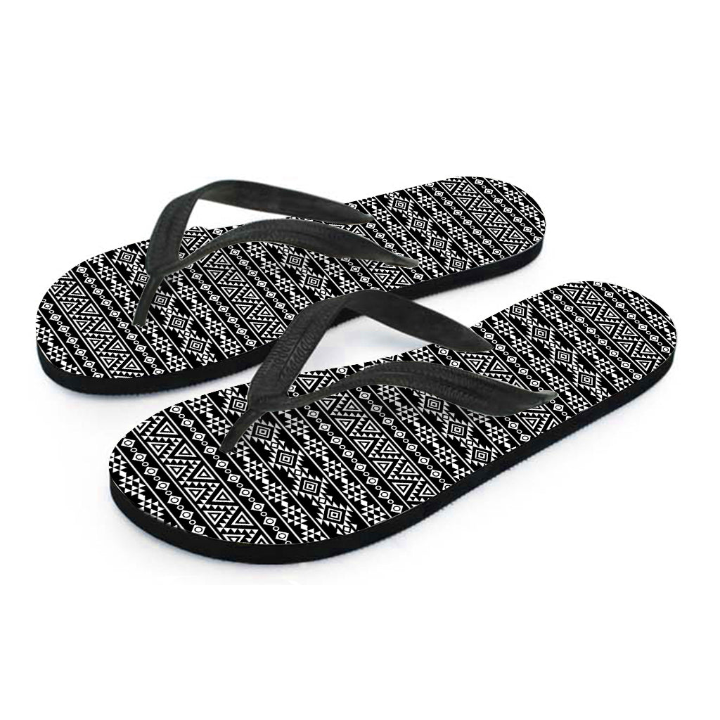 Step into Summer with Style: Black and White Aztec Geometric Print Flip Flops for Hippies - 2