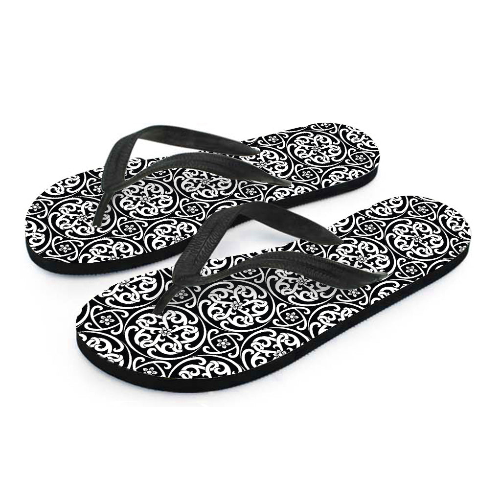 Island Chic: Black and White Celtic Pattern Hawaiian Flip Flops - 2
