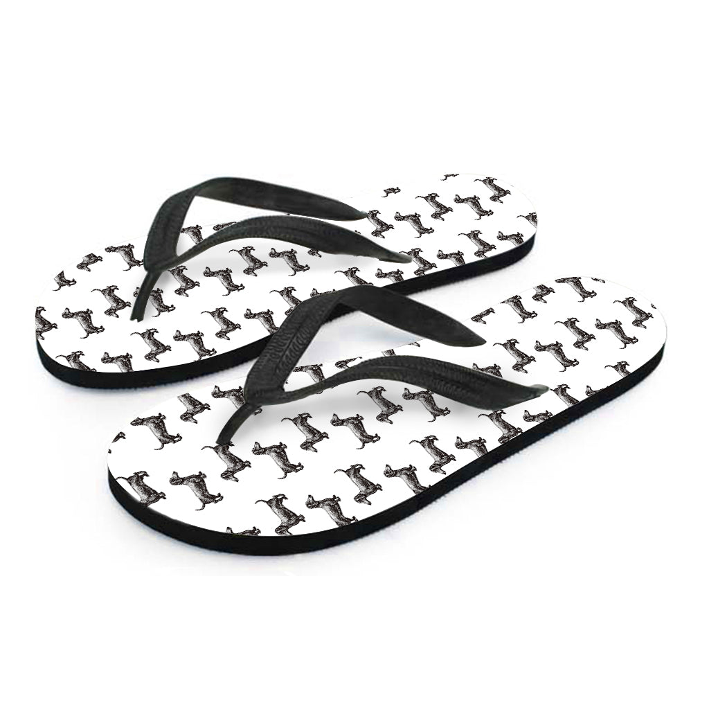Dachshund Delight Hawaiian Outfit: Black and White Pattern Print Flip Flops - 2
