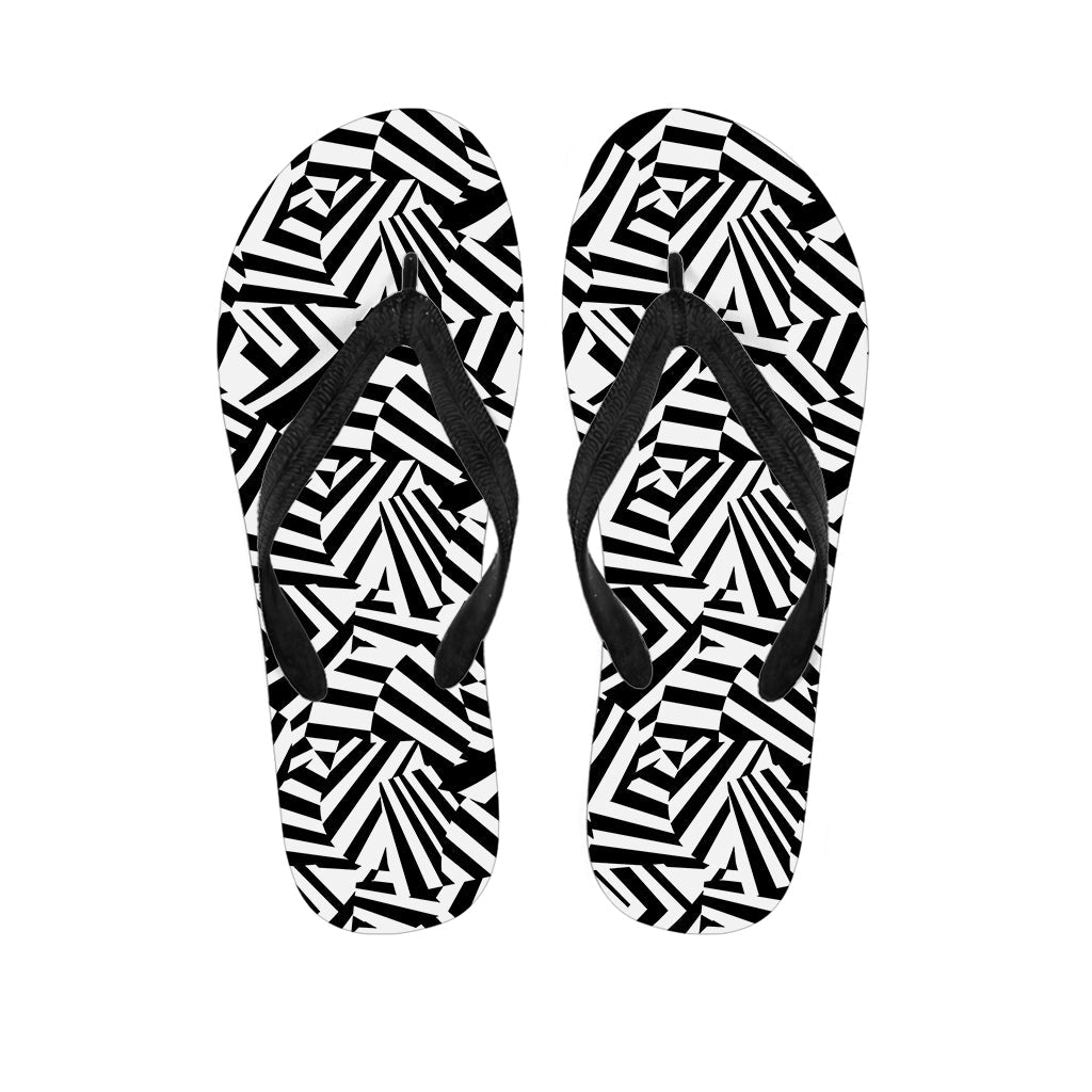 Dazzling Hawaiian Style: Black and White Pattern Print Flip Flops - 1