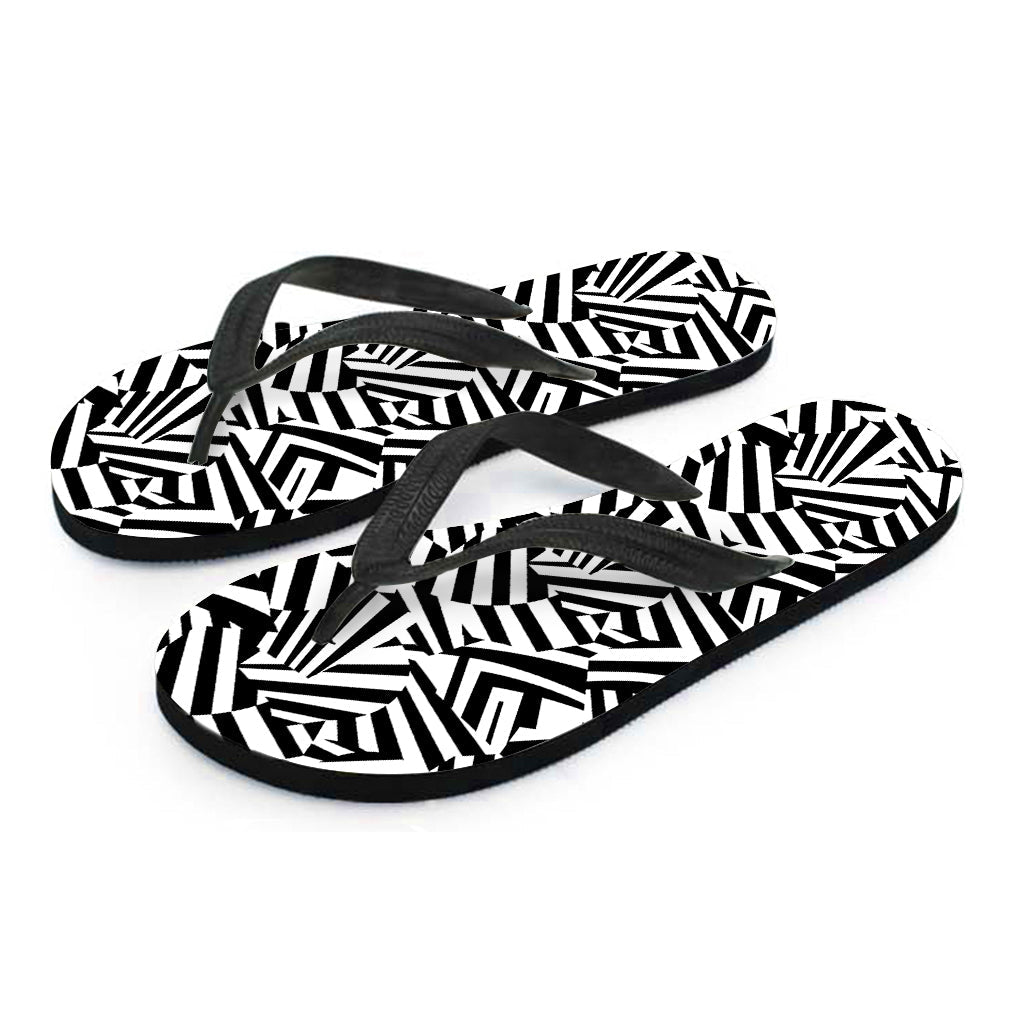 Dazzling Hawaiian Style: Black and White Pattern Print Flip Flops - 2
