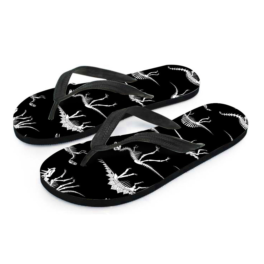 Dino-mite Hawaiian Outfit: Black & White Dinosaur Fossil Print Flip Flops - 2