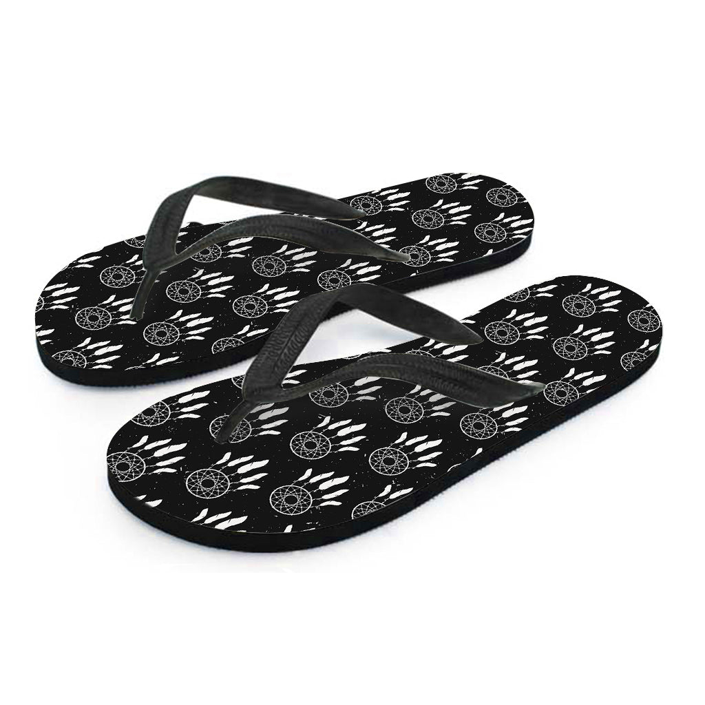 Black and White Dream Catcher Print Hawaiian Flip Flops: Embrace the Island Vibes! - 2