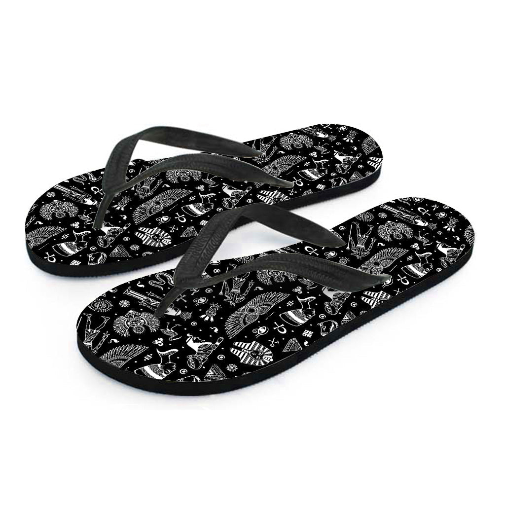 Black and White Egyptian Pattern Hawaiian Flip Flops: Add Some Aloha to Your Outfit! - 2