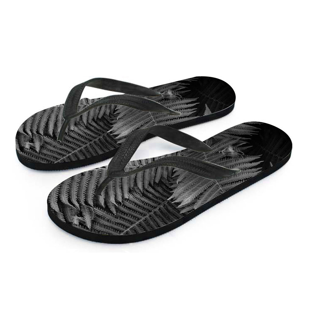 Black and White Fern Leaf Hawaiian Flip Flops: The Perfect Addition to Your Island Outfit - 2