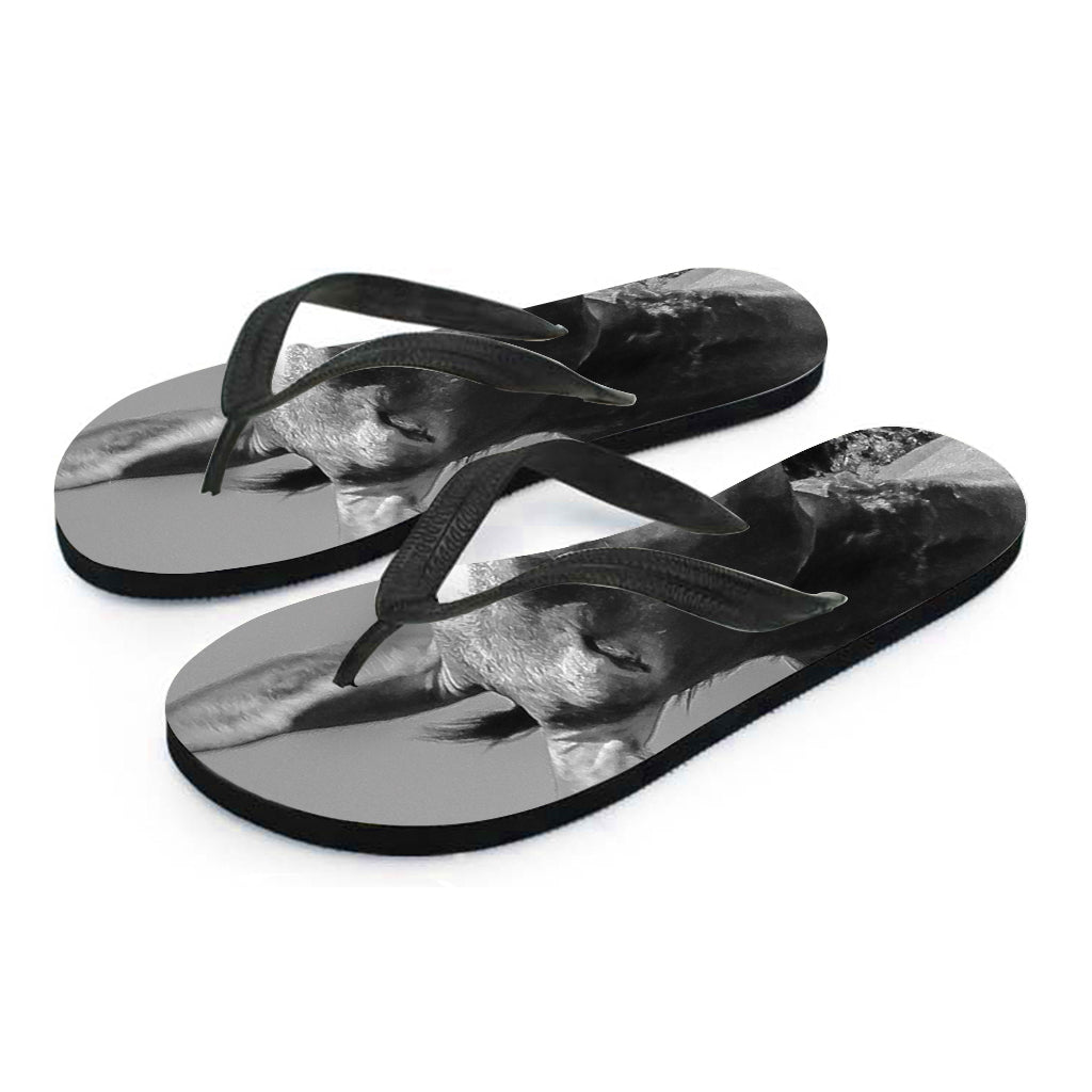 Black and White Funny Donkey Print Hawaiian Flip Flops - 2