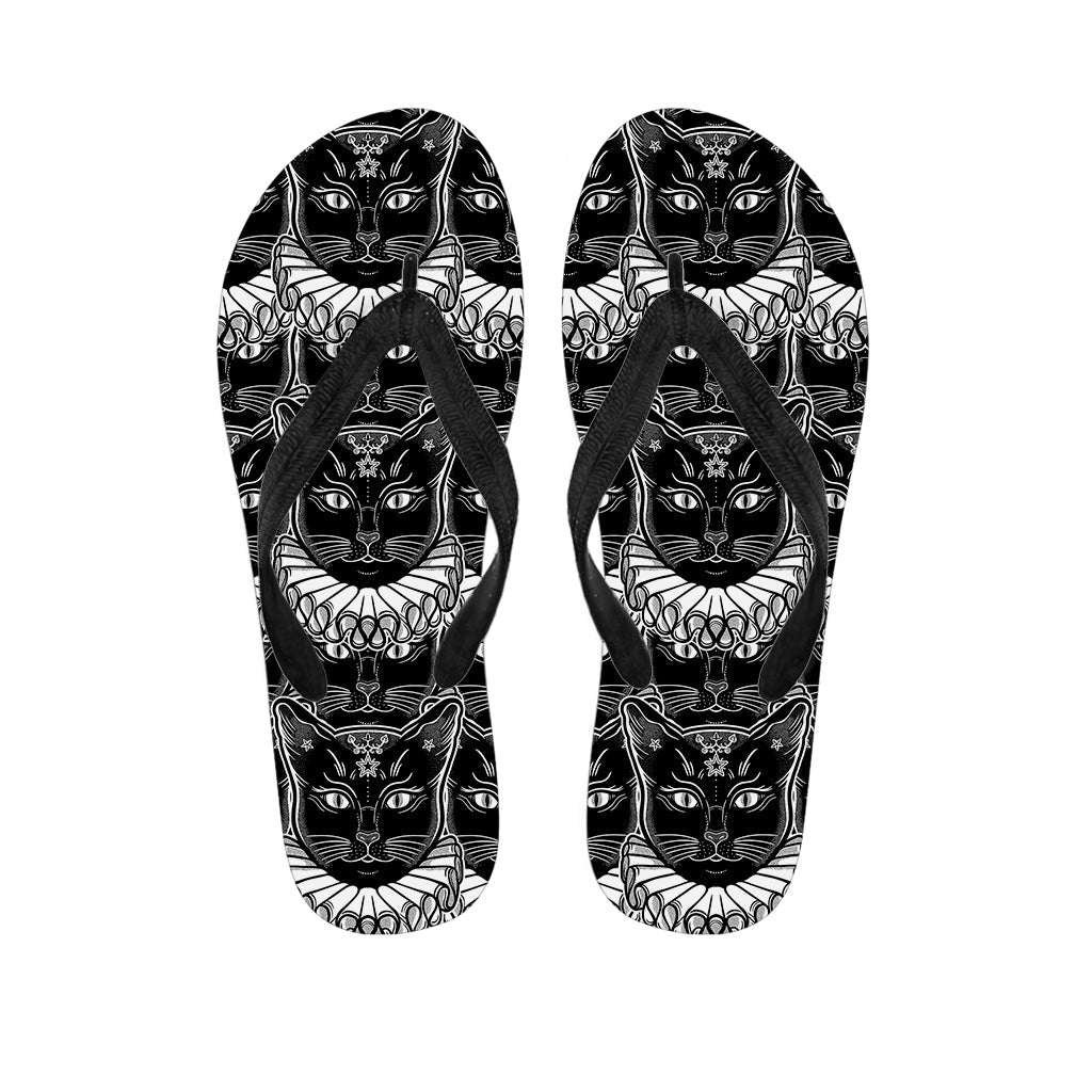 Black and White Gothic Hawaiian Cat Print Flip Flops - 1