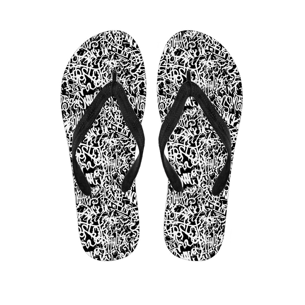Black and White Graffiti Pattern Hawaiian Flip Flops: The Perfect Summer Accessory - 1