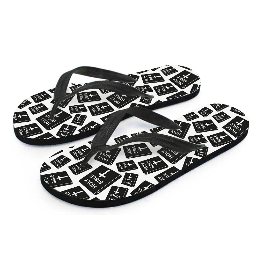 Holy Bible Hawaiian Outfit: Black and White Pattern Flip Flops - 2