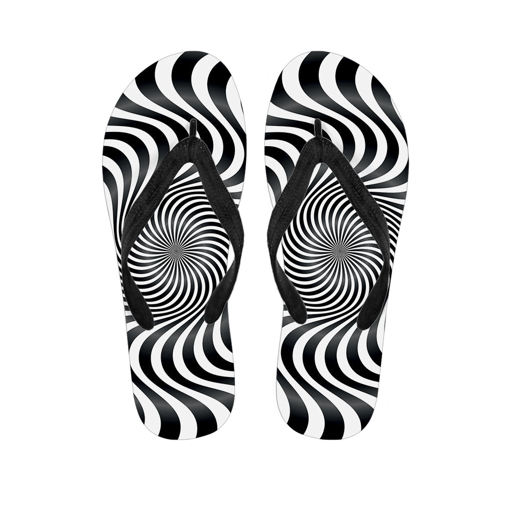 Island Vibes: Black and White Illusory Motion Print Hawaiian Flip Flops - 1