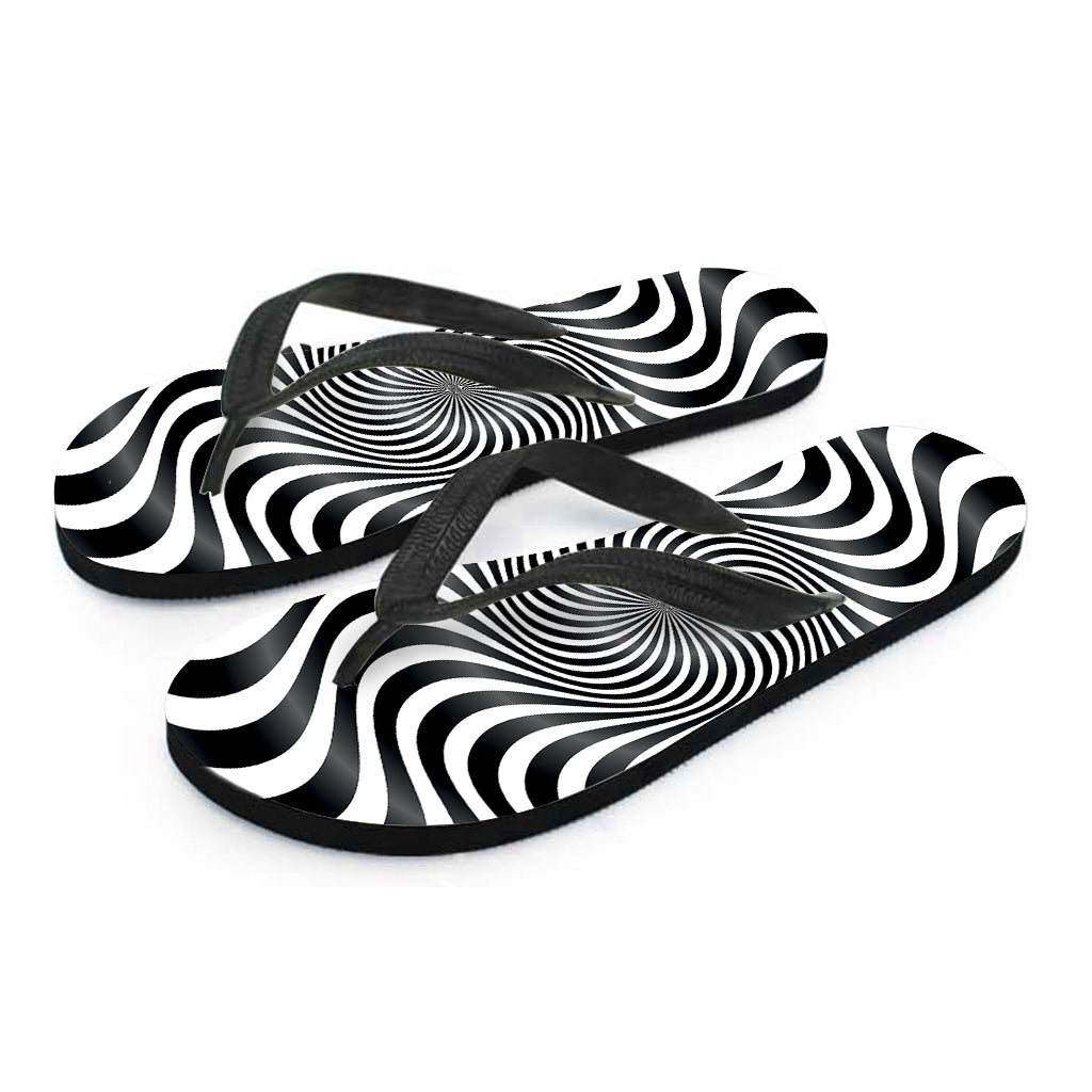 Island Vibes: Black and White Illusory Motion Print Hawaiian Flip Flops - 2