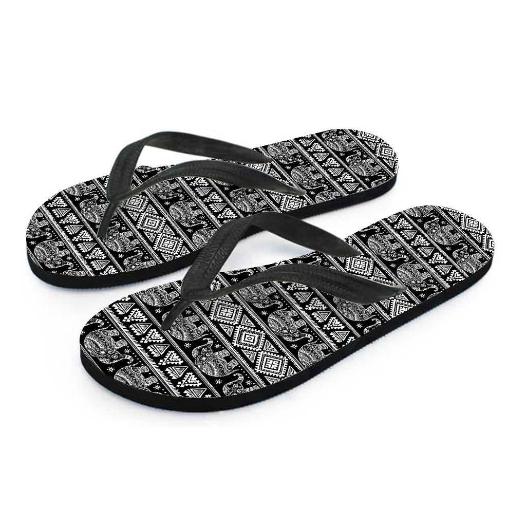 Black and White Indian Elephant Print Hawaiian Flip Flops: Complete Your Tropical Outfit! - 2