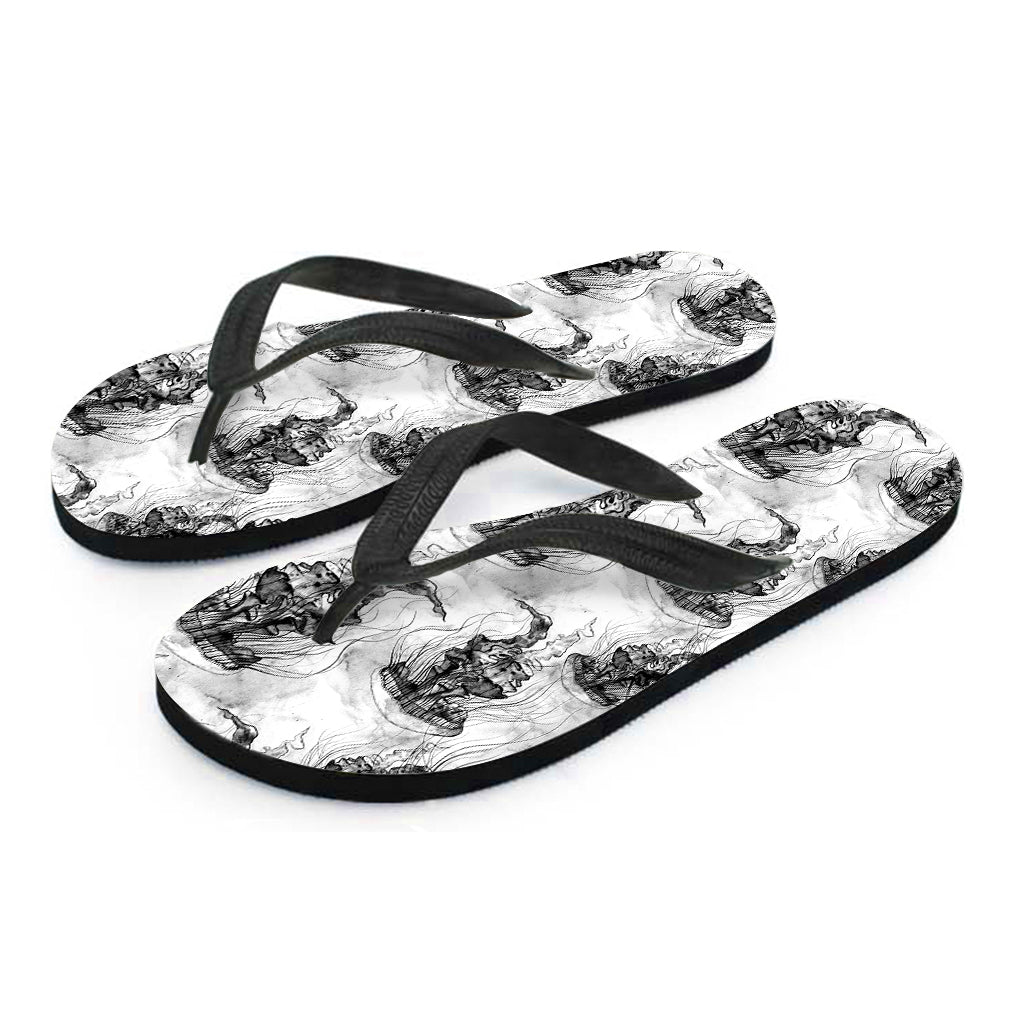 Black and White Jellyfish Pattern Hawaiian Flip Flops: Walk in Style! - 2