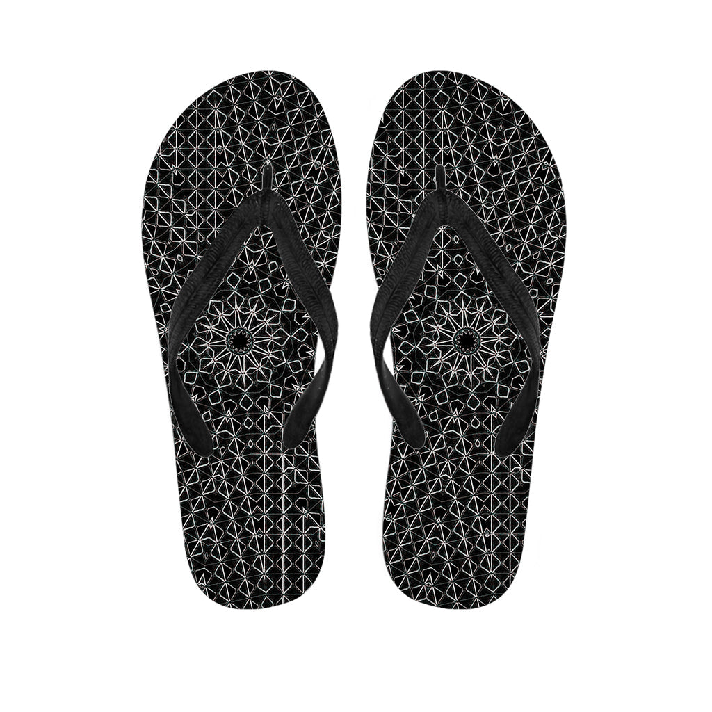 Kaleidoscope Hawaiian Bliss: Black and White Flip Flops - 1