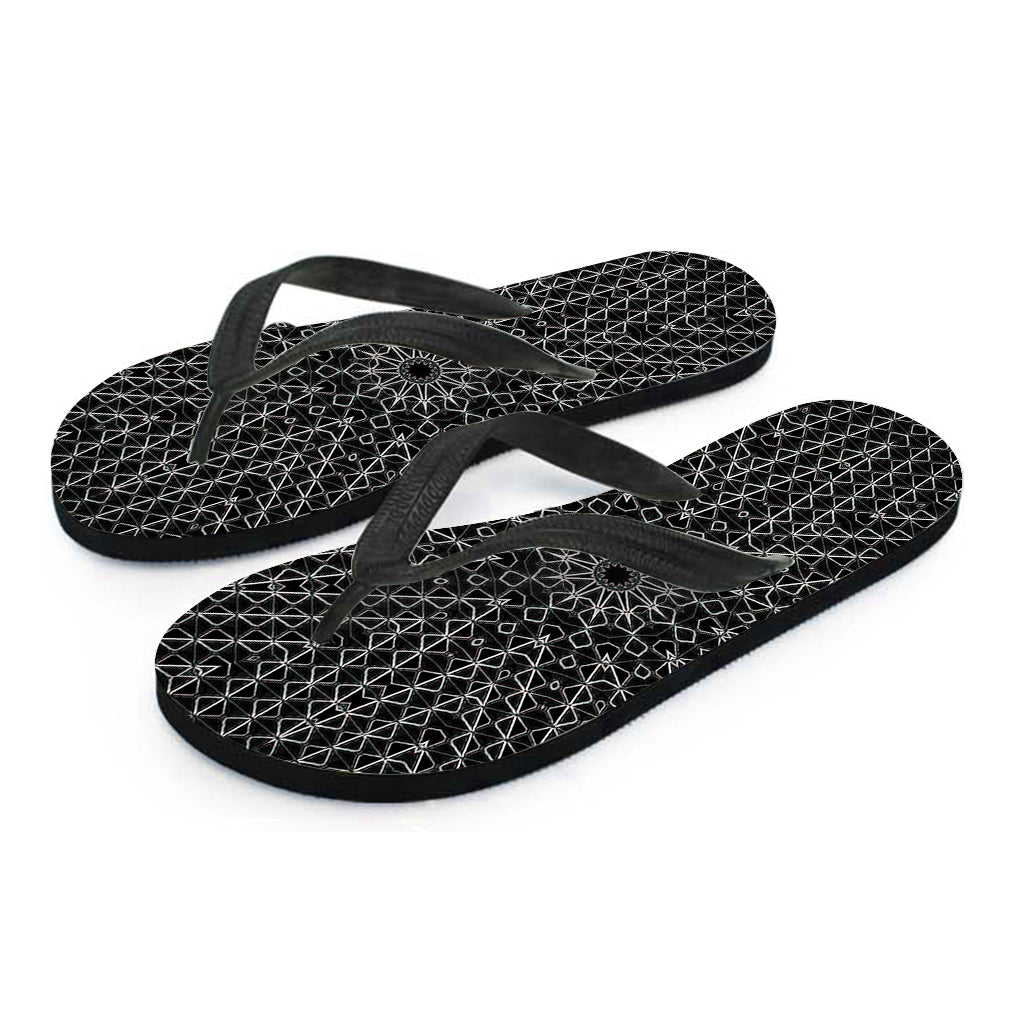 Kaleidoscope Hawaiian Bliss: Black and White Flip Flops - 2