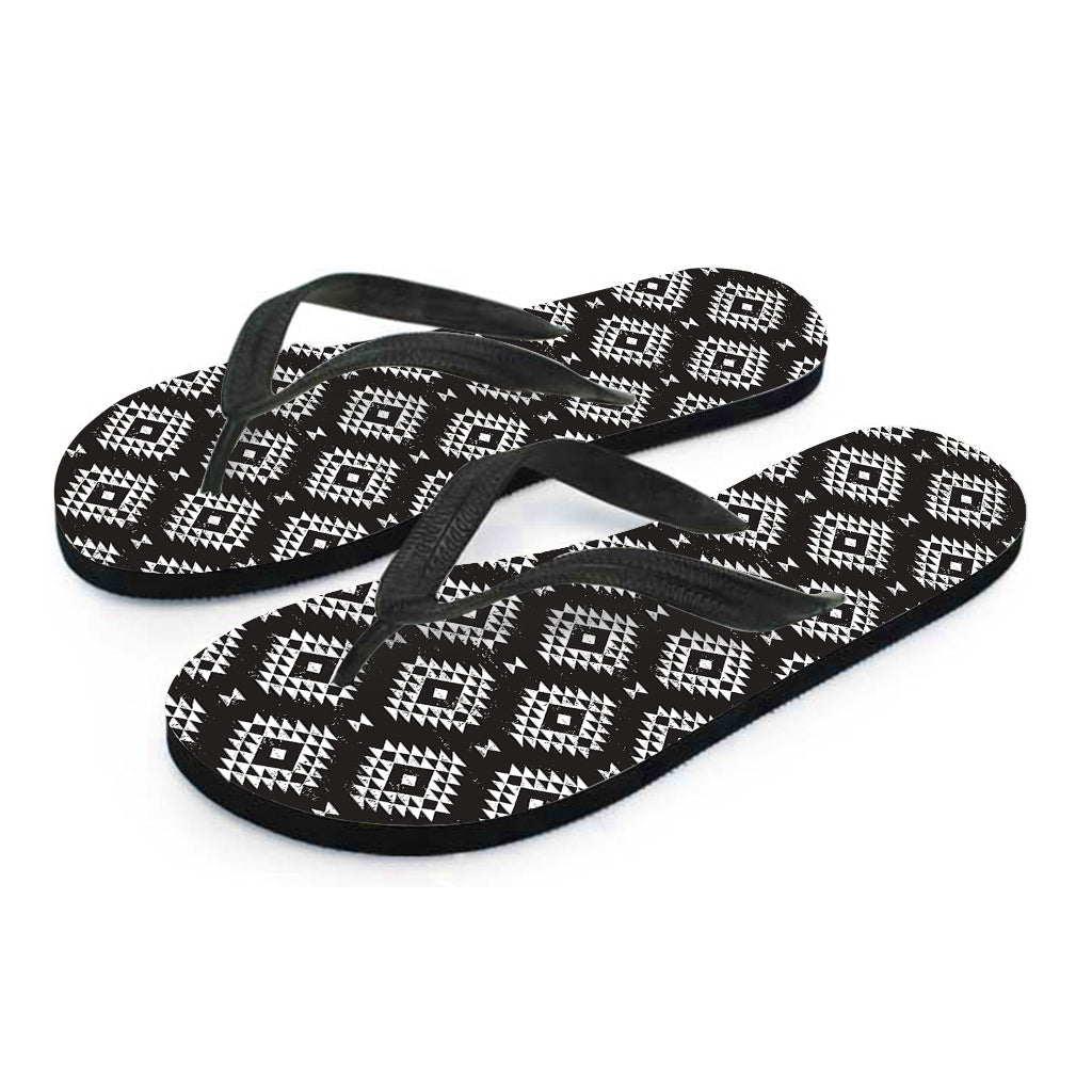 Black and White Navajo Pattern Hawaiian Flip Flops: Step Out in Style! - 2