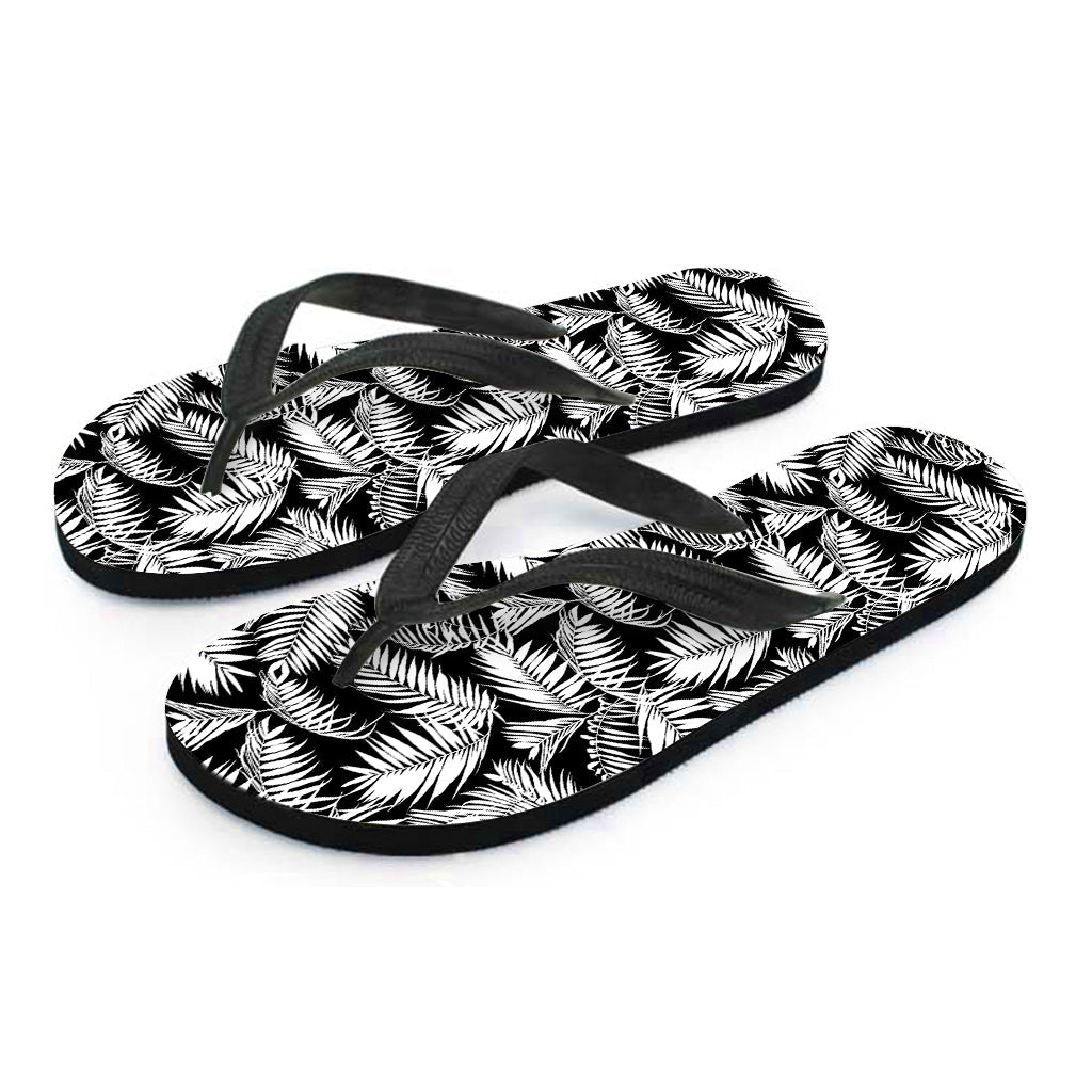 Black and White Palm Leaves Print Hawaiian Flip Flops: Perfect for Your Aloha Outfit - 2