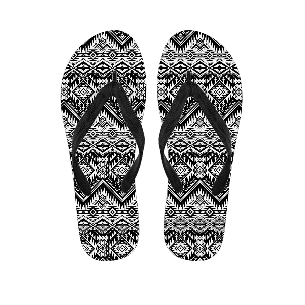 Black and White Navajo Print Hawaiian Outfit Flip Flops - 1