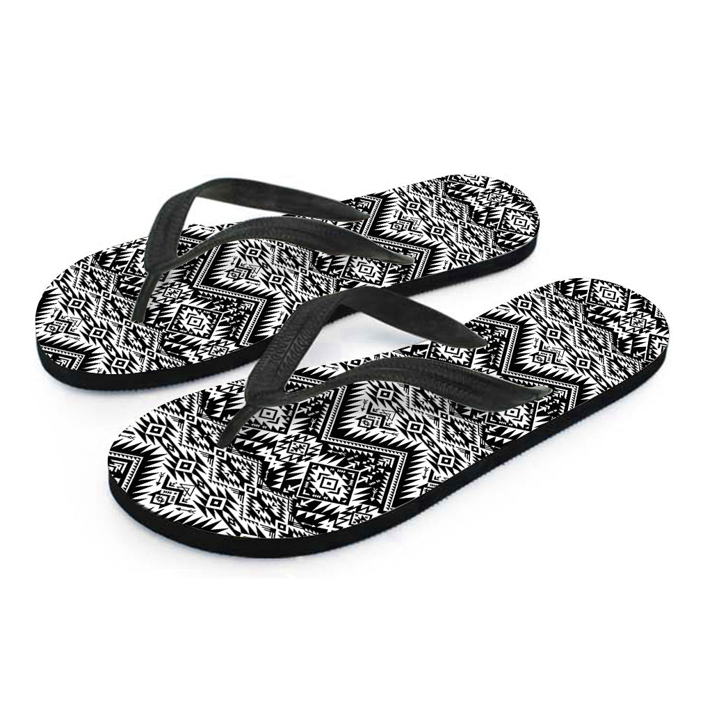 Black and White Navajo Print Hawaiian Outfit Flip Flops - 2