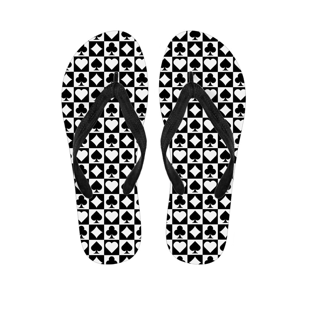 Playful Aloha: Black and White Playing Card Suits Hawaiian Outfit with Flip Flops - 1