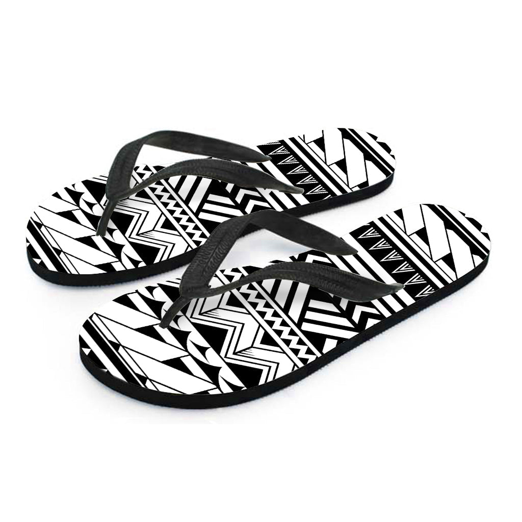 Black and White Polynesian Pattern Hawaiian Flip Flops - Perfect for Your Island Style Outfit - 2