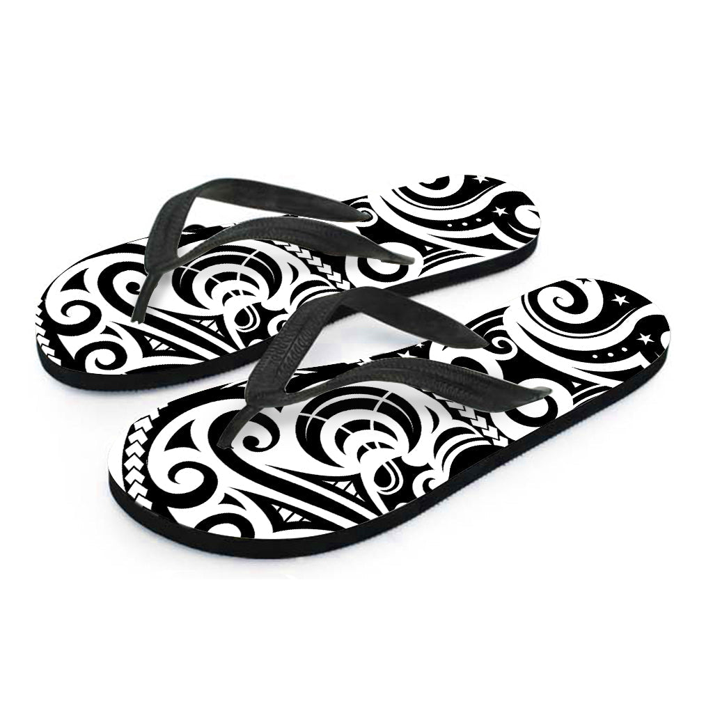 Polynesian Paradise: Black and White Hawaiian Tattoo Flip Flops - 2
