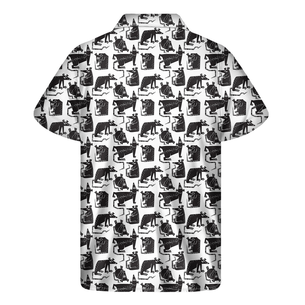 Tropical Vibes: Black and White Rat Pattern Hawaiian Short Sleeve Shirt - 2